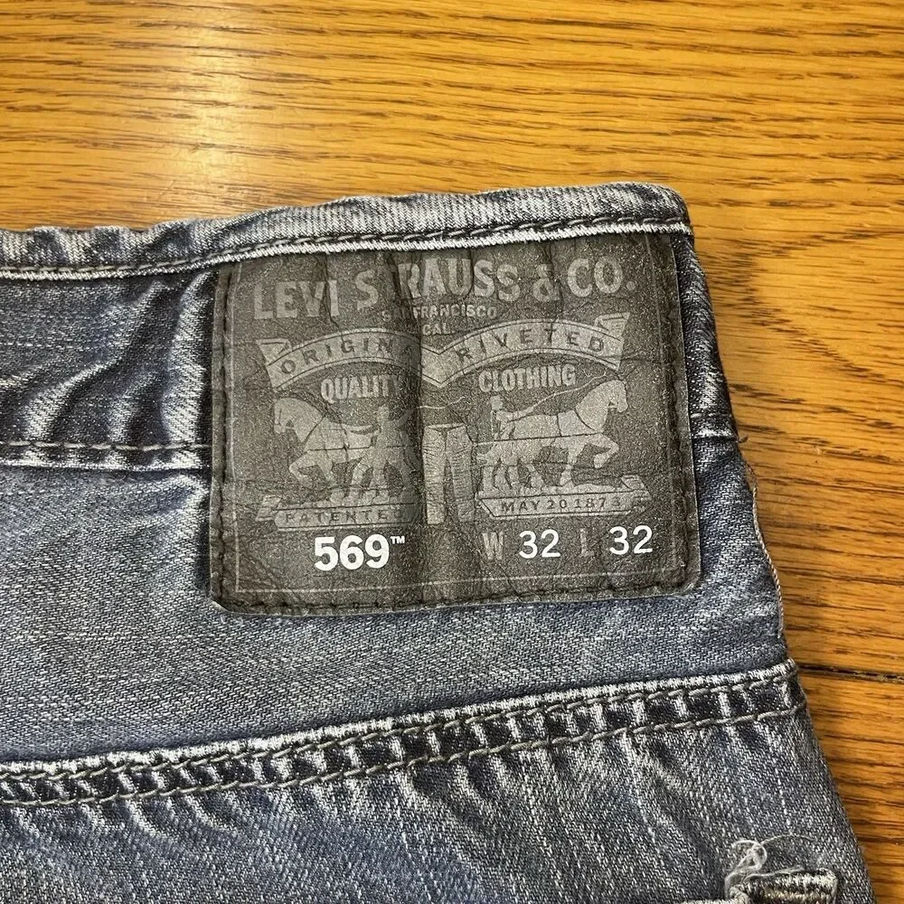 Levi's 569 Loose Straight Jeans Blue 32x32 Black Waist Patch Patch